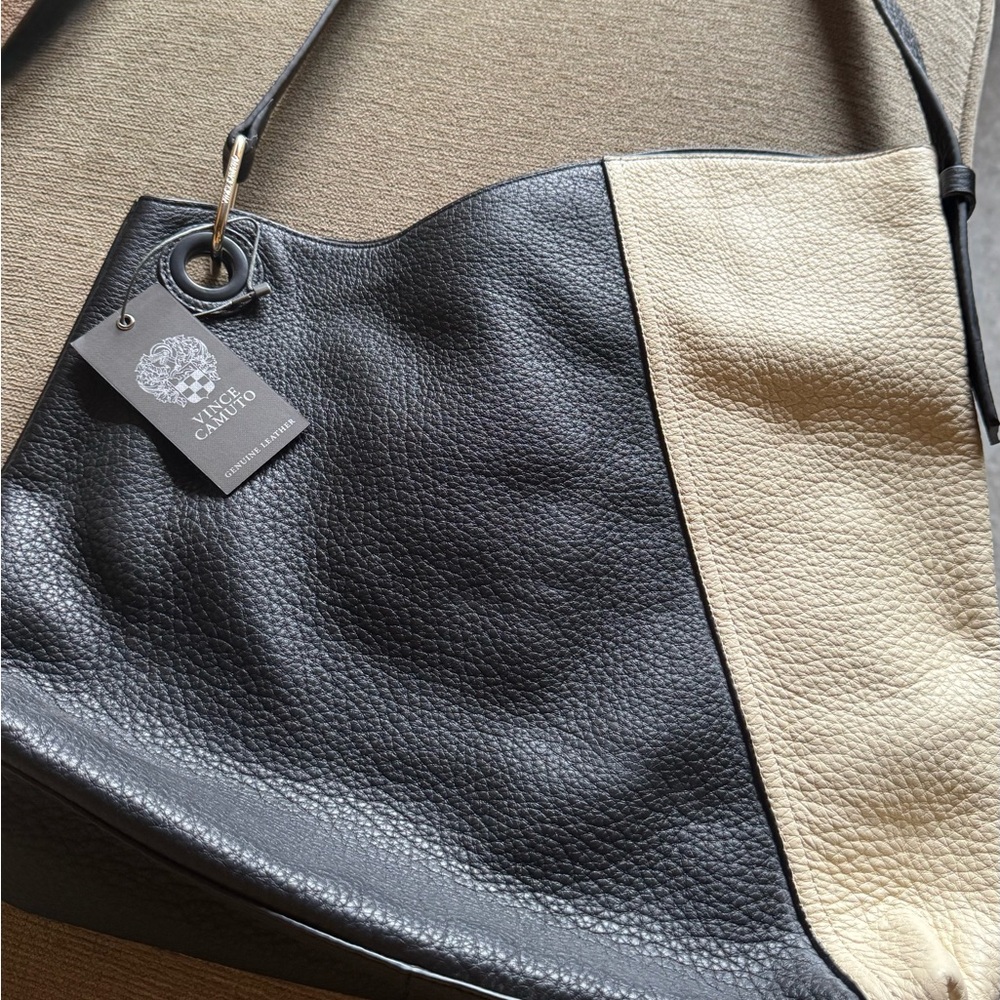 NEW Vince Camuto Black and Cream Leather Shoulder Bag - Picture 2 of 10